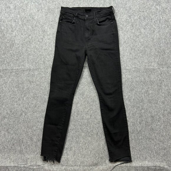 Mother Stunner Zip Ankle Step Fray Jeans Women's Size 27 Not Guilty Black Denim - Picture 2 of 14